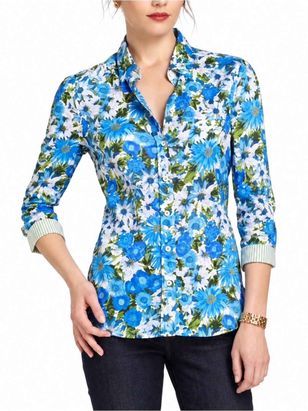 Anthropologie HD in Paris Floral Tailored Button Down Top Preppy Casual Size 2